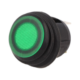 ROCKER; SPST; Poz: 2; ON-OFF; 20A/14VDC; verde; IP65; LED; R13-112-DC