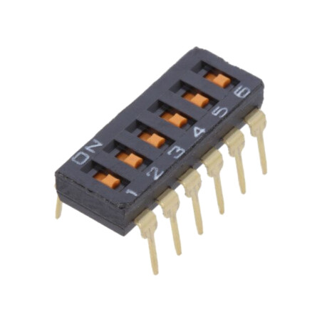 Comutator: DIP-SWITCH; Număr secţiuni: 6; ON-OFF; 0,025A/24VDC