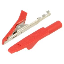 Bornă crocodil; 8A; 60VDC; Capacitate prindere: max.4mm; roşie