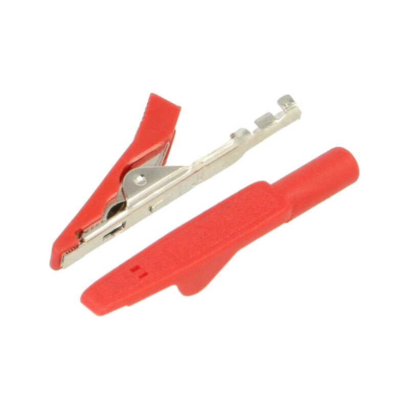 Bornă crocodil; 8A; 60VDC; Capacitate prindere: max.4mm; roşie