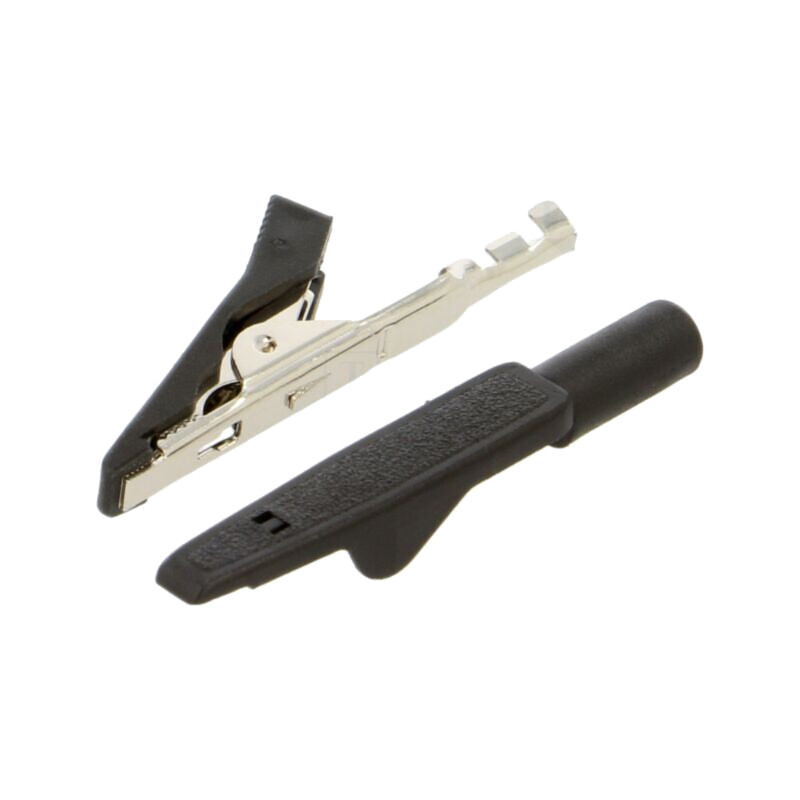 Bornă crocodil; 8A; 60VDC; Capacitate prindere: max.4mm; neagră Bornă crocodil; 8A; 60VDC; Capacitate prindere: max.4mm; neagră