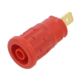Conector: banană 4mm; soclu; 24A; 1kV; roşie; aurit; 32mm; -40÷80°C