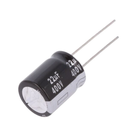 Condensator: electrolitic; THT; 22uF; 400VDC; Ø16x20mm; ±20%; 5000h