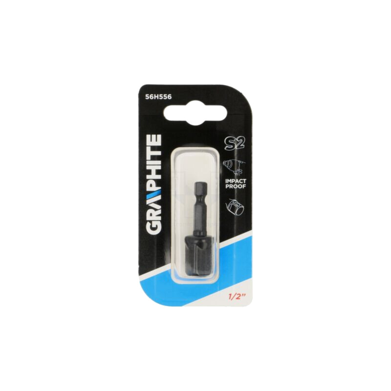 Adaptor; Fixare: hexagon 1/4" / pătrat 1/2"; cu impact Adaptor; Fixare: hexagon 1/4" / pătrat 1/2"; cu impact