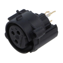 Conector: XLR; soclu; mamă; PIN: 3; drept; cu buton; THT; neagră; 6A