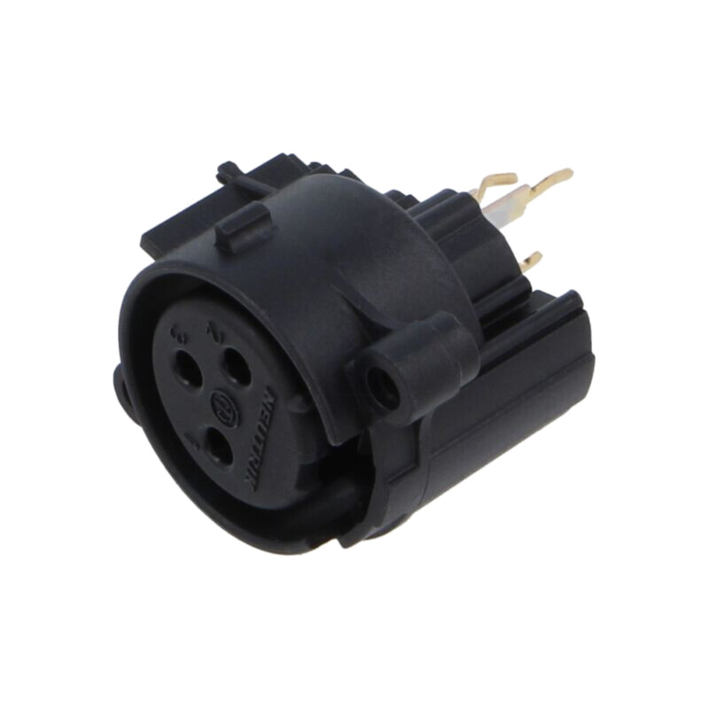 Conector: XLR; soclu; mamă; PIN: 3; drept; cu buton; THT; neagră; 6A Conector: XLR; soclu; mamă; PIN: 3; drept; cu buton; THT; neagră; 6A