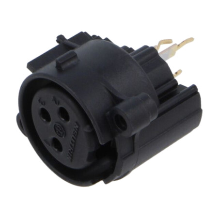 Conector: XLR; soclu; mamă; PIN: 3; drept; cu buton; THT; neagră; 6A