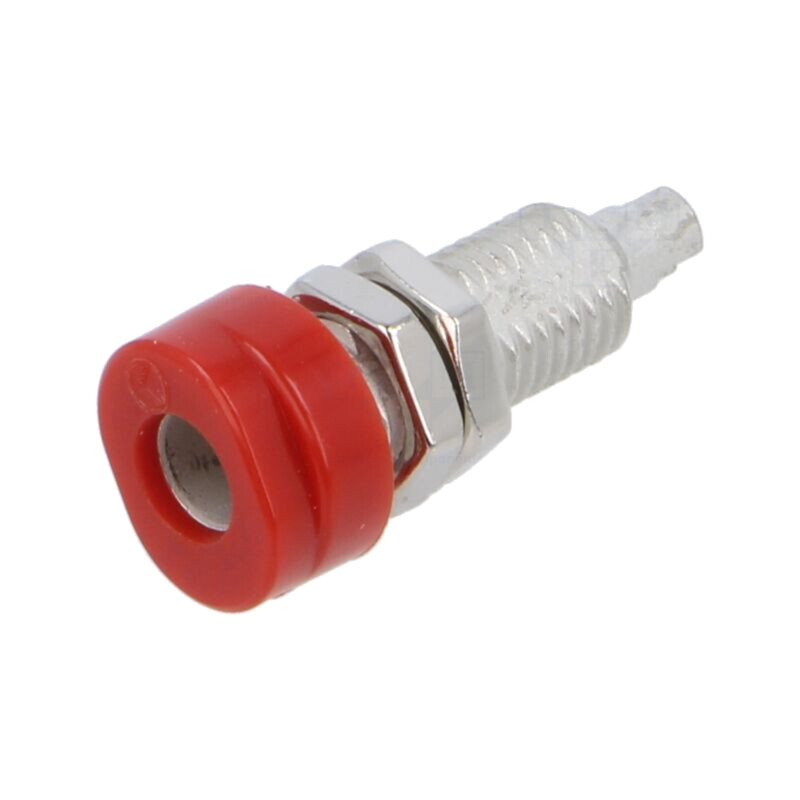 Conector: banană 4mm; soclu; 16A; 30VAC; 60VDC; roşie; 23mm; BUG 10 Conector: banană 4mm; soclu; 16A; 30VAC; 60VDC; roşie; 23mm; BUG 10