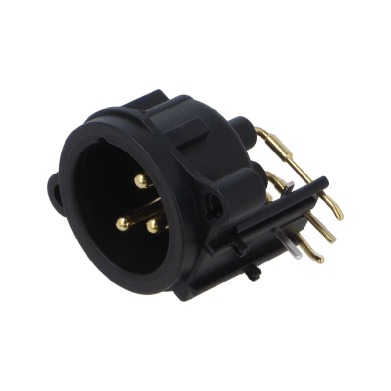 Conector: XLR; soclu; tată; PIN: 3; în unghi 90°; THT; neagră; 6A Conector: XLR; soclu; tată; PIN: 3; în unghi 90°; THT; neagră; 6A