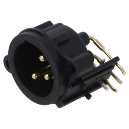 Conector: XLR; soclu; tată; PIN: 3; în unghi 90°; THT; neagră; 6A
