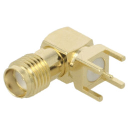 Conector: SMA; soclu; mamă; în unghi 90°; 50Ω; THT; PTFE; aurit
