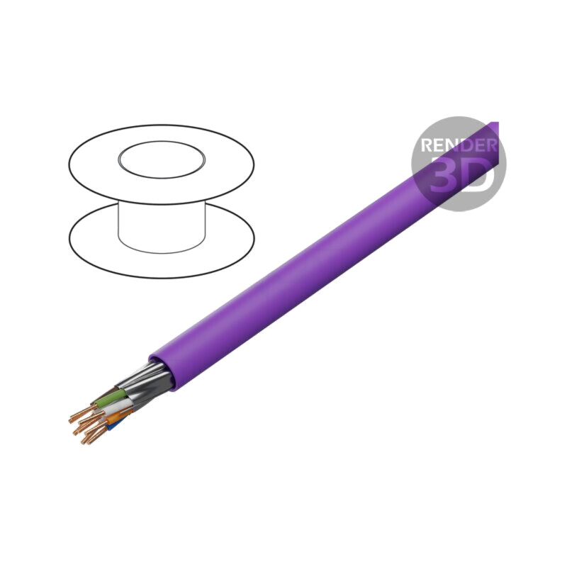 Cablu; U/FTP; 4x2x23AWG; 6; sârmă; Cu; LSZH; violet; 100m; CPR: B2ca Cablu; U/FTP; 4x2x23AWG; 6; sârmă; Cu; LSZH; violet; 100m; CPR: B2ca