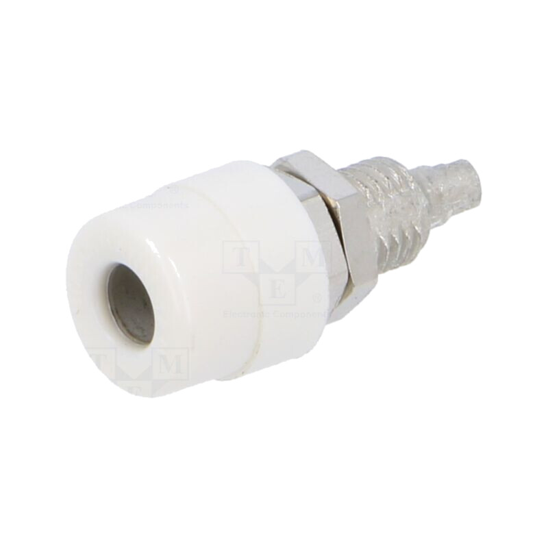 Conector: banană 4mm; soclu; 32A; 60VDC; albă; lipite,înşurubare Conector: banană 4mm; soclu; 32A; 60VDC; albă; lipite,înşurubare