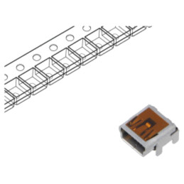 Conector: USB B mini; soclu; pentru PCB; SMT; PIN: 5; orizontală