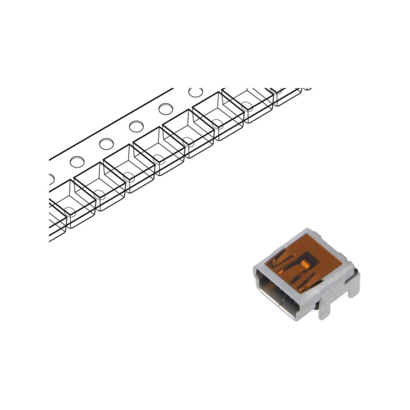 Conector: USB B mini; soclu; pentru PCB; SMT; PIN: 5; orizontală Conector: USB B mini; soclu; pentru PCB; SMT; PIN: 5; orizontală
