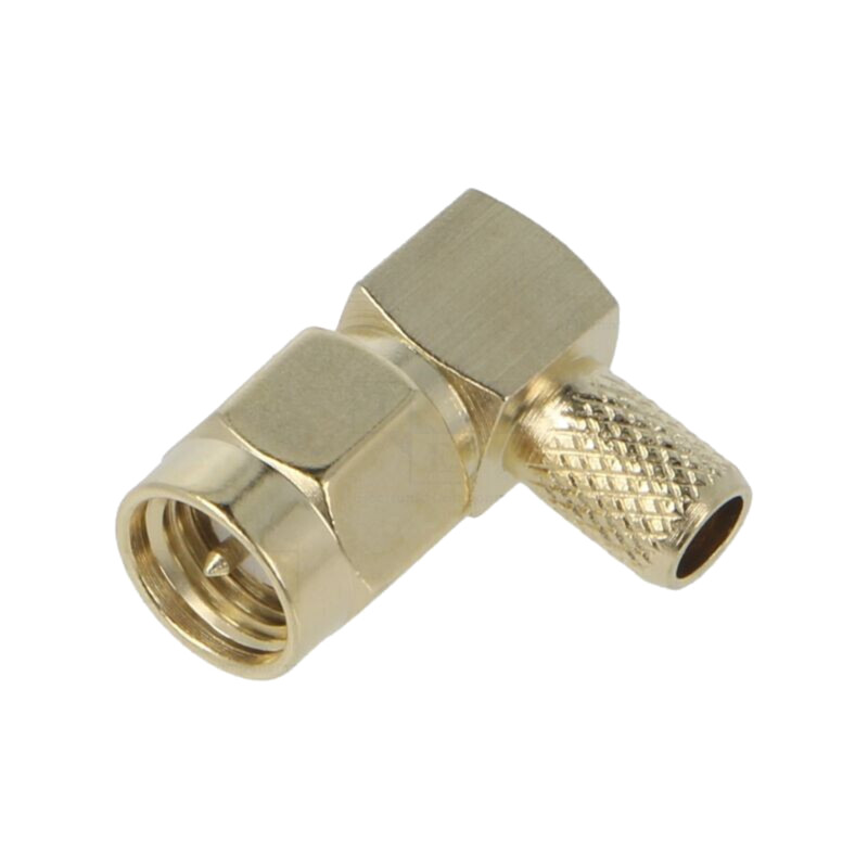 Conector: SMA; mufă; tată; în unghi 90°; 50Ω; lipire,crimpat; PTFE Conector: SMA; mufă; tată; în unghi 90°; 50Ω; lipire,crimpat; PTFE