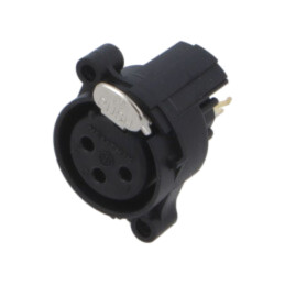 Conector: XLR; soclu; mamă; PIN: 3; drept; cu buton; THT; neagră; 6A