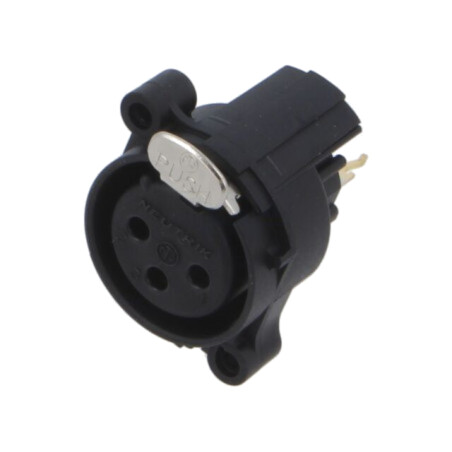 Conector: XLR; soclu; mamă; PIN: 3; drept; cu buton; THT; neagră; 6A