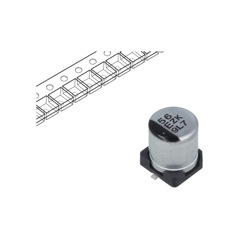 Condensator: hibrid; 56uF; 25VDC; SMD; ESR: 80mΩ; ZKU; ±20%; Ø5x5,8mm Condensator: hibrid; 56uF; 25VDC; SMD; ESR: 80mΩ; ZKU; ±20%; Ø5x5,8mm