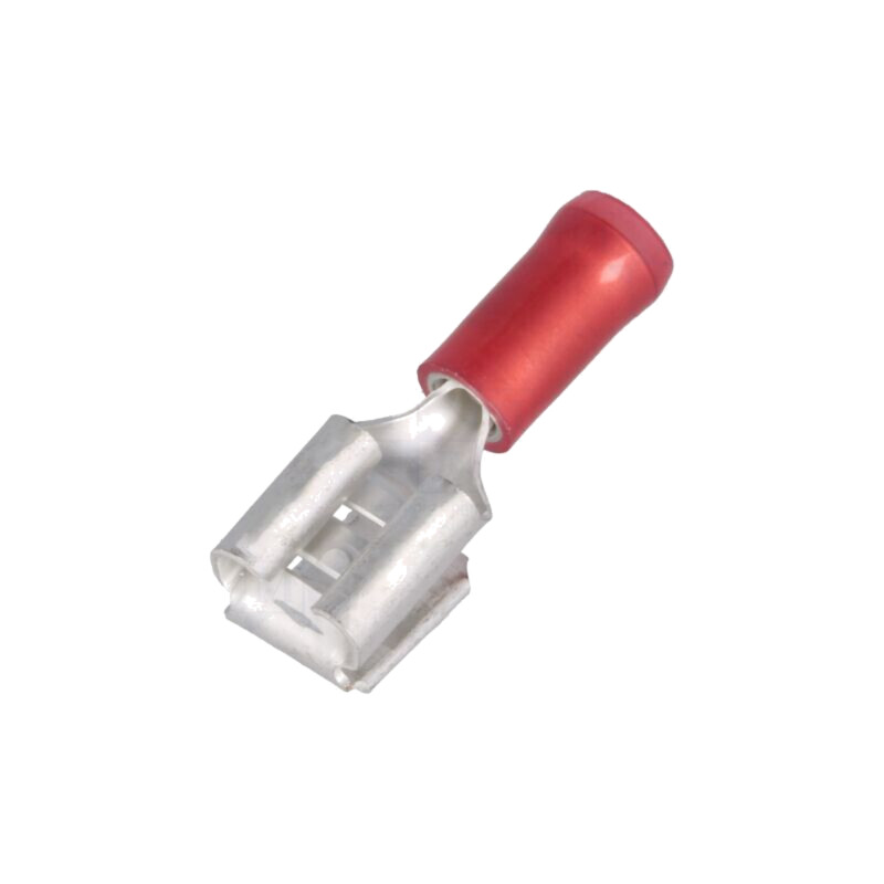 Terminal: plat; 6,3mm; 0,8mm; mamă/tată; 0,3÷1,5mm2; crimpat; roşie Terminal: plat; 6,3mm; 0,8mm; mamă/tată; 0,3÷1,5mm2; crimpat; roşie