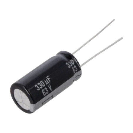 Condensator: electrolitic; THT; 330uF; 63VDC; Ø10x20mm; Raster: 5mm