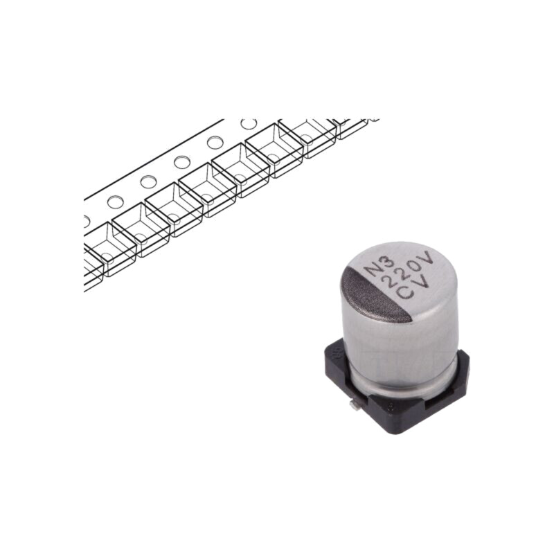 Condensator: electrolitic; low ESR; SMD; 220uF; 35VDC; Ø6,3x7,7mm