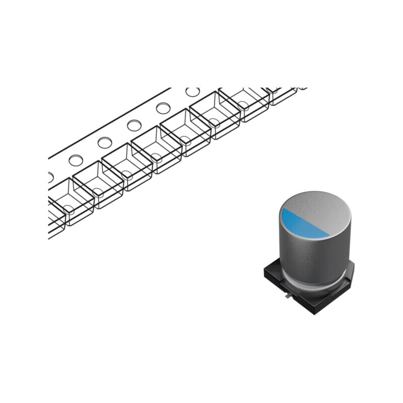 Condensator: hibrid; SMD; -55÷125°C; Ø6,3x7,7mm; 150uF; 25VDC; ±20% Condensator: hibrid; SMD; -55÷125°C; Ø6,3x7,7mm; 150uF; 25VDC; ±20%
