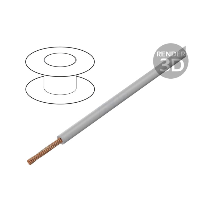 Cablu; FLYW; 1x0,5mm2; litat; Cu; PVC; gri; 60V; 100m; Øcablu: 2÷2,3mm Cablu; FLYW; 1x0,5mm2; litat; Cu; PVC; gri; 60V; 100m; Øcablu: 2÷2,3mm