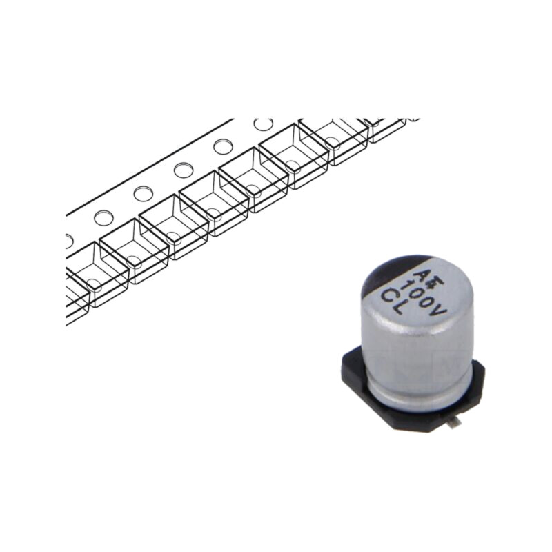 Condensator: electrolitic; low ESR; SMD; 100uF; 35VDC; Ø6,3x7,7mm Condensator: electrolitic; low ESR; SMD; 100uF; 35VDC; Ø6,3x7,7mm