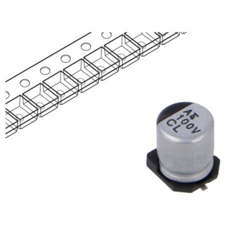 Condensator: electrolitic; low ESR; SMD; 100uF; 35VDC; Ø6,3x7,7mm