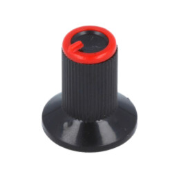 Buton rotativ; cu flanşă; plastic; Øax: 6mm; Ø10x19mm; neagră; roşu