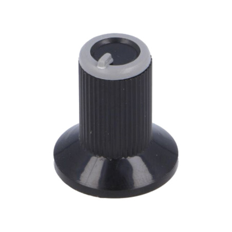 Buton rotativ; cu flanşă; plastic; Øax: 6mm; Ø10x19mm; neagră; gri