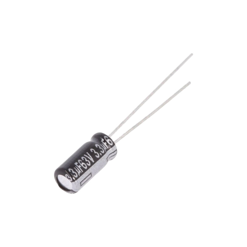 Condensator: electrolitic; THT; 3,3uF; 63VDC; Ø5x11mm; Raster: 2mm Condensator: electrolitic; THT; 3,3uF; 63VDC; Ø5x11mm; Raster: 2mm