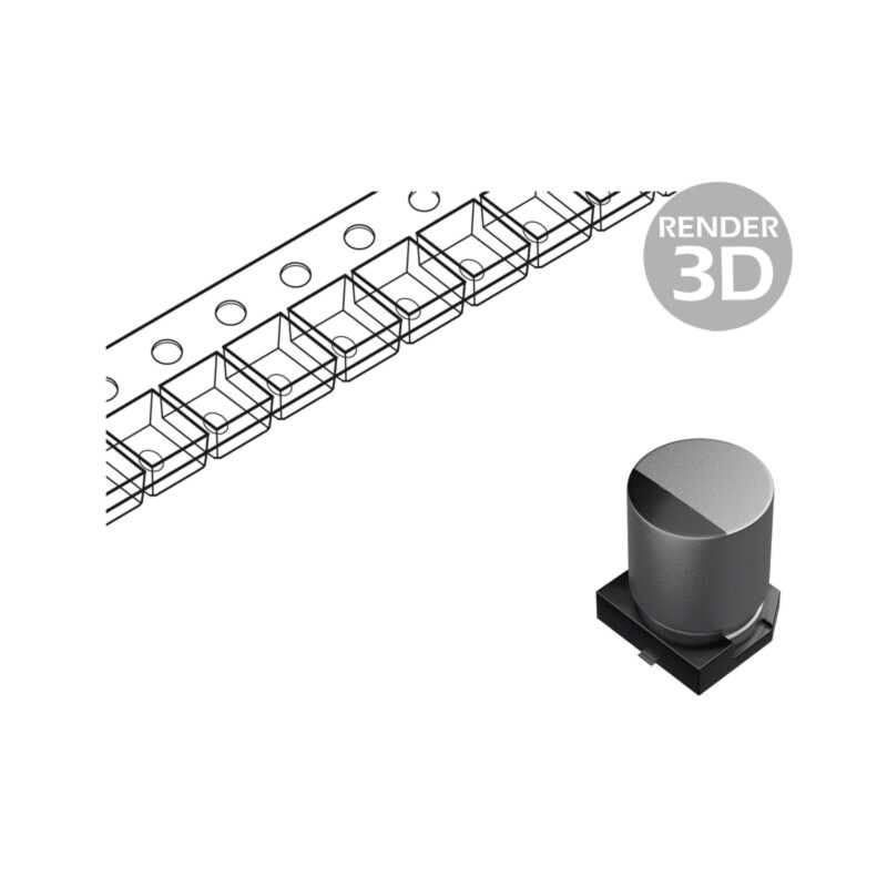 Condensator: electrolitic; SMD; 47uF; 6,3VDC; Ø4x5,8mm; ±20%; 2000h Condensator: electrolitic; SMD; 47uF; 6,3VDC; Ø4x5,8mm; ±20%; 2000h