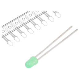 LED; verde; 3mm; 0,7÷2mcd; 60°; Parte frontală: convex; 2,2÷2,5VDC