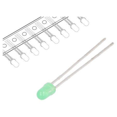 LED; verde; 3mm; 0,7÷2mcd; 60°; Parte frontală: convex; 2,2÷2,5VDC