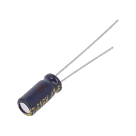 Condensator: electrolitic; low ESR; THT; 47uF; 16VDC; Ø5x11mm; ±20%
