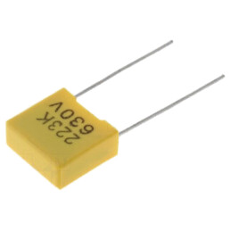 Condensator: cu poliester; 22nF; 630VDC; 10mm; ±10%; 13x6x12mm; MKT