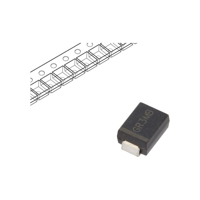 Diodă: redresoare; SMD; 1kV; 3A; 500ns; SMB; Ufmax: 1,3V; Ifsm: 100A