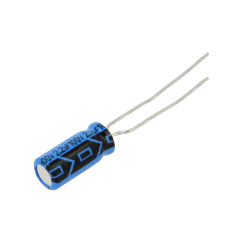 Condensator: electrolitic; THT; 2,2uF; 100VDC; Raster: 2mm; ±20% Condensator: electrolitic; THT; 2,2uF; 100VDC; Raster: 2mm; ±20%