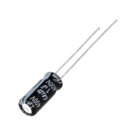 Condensator: electrolitic; THT; 1uF; 400VDC; Ø5x11mm; Raster: 2mm
