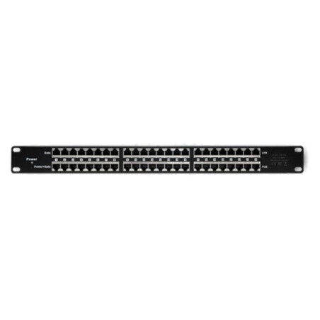 Patch panel; neagră; Număr porturi: 24; RJ45 soclu x24; RACK