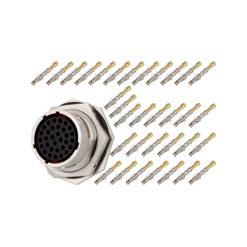 Conector: circular; soclu,mufă; PIN: 32; mamă; crimpat; RT360; IP67 Conector: circular; soclu,mufă; PIN: 32; mamă; crimpat; RT360; IP67