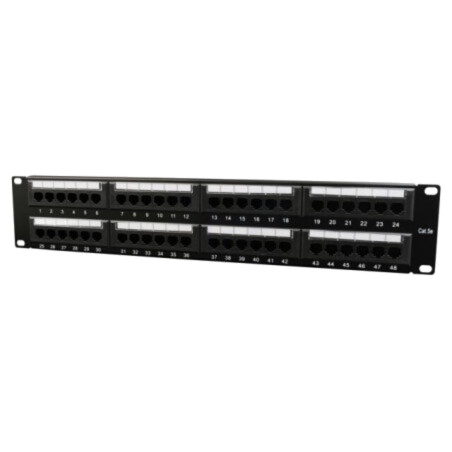 Patch panel; neagră; Număr porturi: 48; Cat: 5e; RJ45 soclu x48