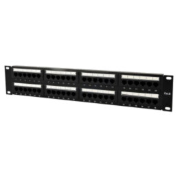 Patch panel; neagră; Număr porturi: 48; Cat: 6; RJ45 soclu x48