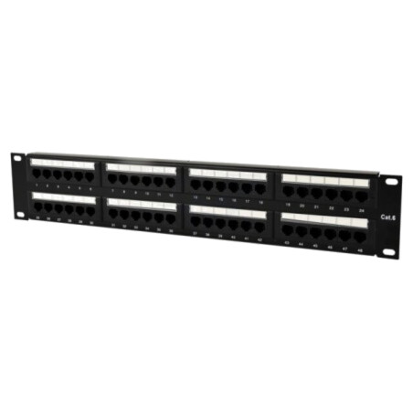 Patch panel; neagră; Număr porturi: 48; Cat: 6; RJ45 soclu x48
