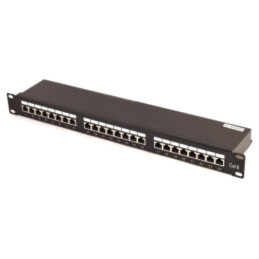 Patch panel; neagră; Număr porturi: 24; Cat: 6; RJ45 soclu x24