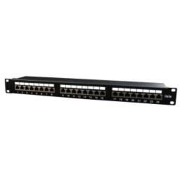 Patch panel; neagră; Număr porturi: 24; Cat: 5e; RJ45 soclu x24