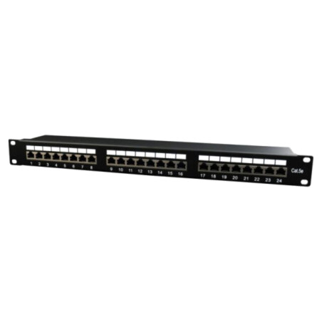Patch panel; neagră; Număr porturi: 24; Cat: 5e; RJ45 soclu x24