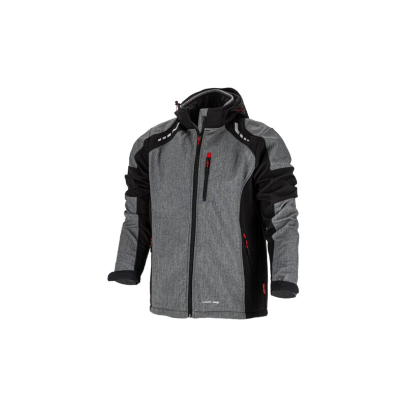 Bluză softshell; Dimensiune: L; gri-neagră; cu hotă; 300g/m2 Bluză softshell; Dimensiune: L; gri-neagră; cu hotă; 300g/m2